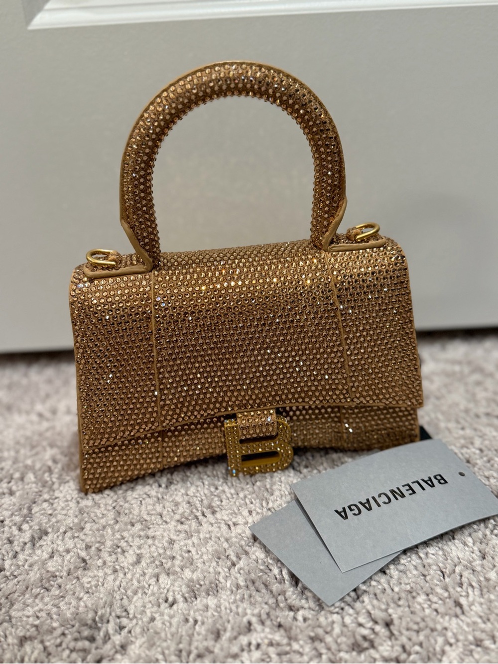 Balenciaga Gold/Brown Leather XS Crystal Hourglass Top Handle Bag new - Picture 12 of 12
